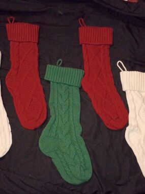 Knit Holiday Sockings - Red, Green, White